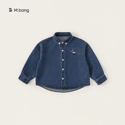 童裝中大童秋季新款女孩子上衣兒童襯衫復古刺繡男童牛仔外套