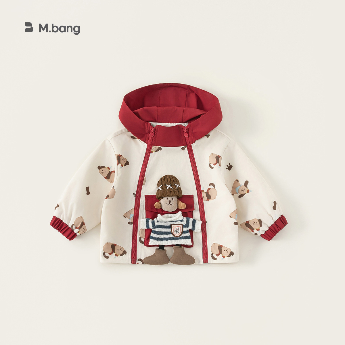 童裝女童外套春季新款帶帽拼色拉鍊印花可愛玩偶兒童休閒外套