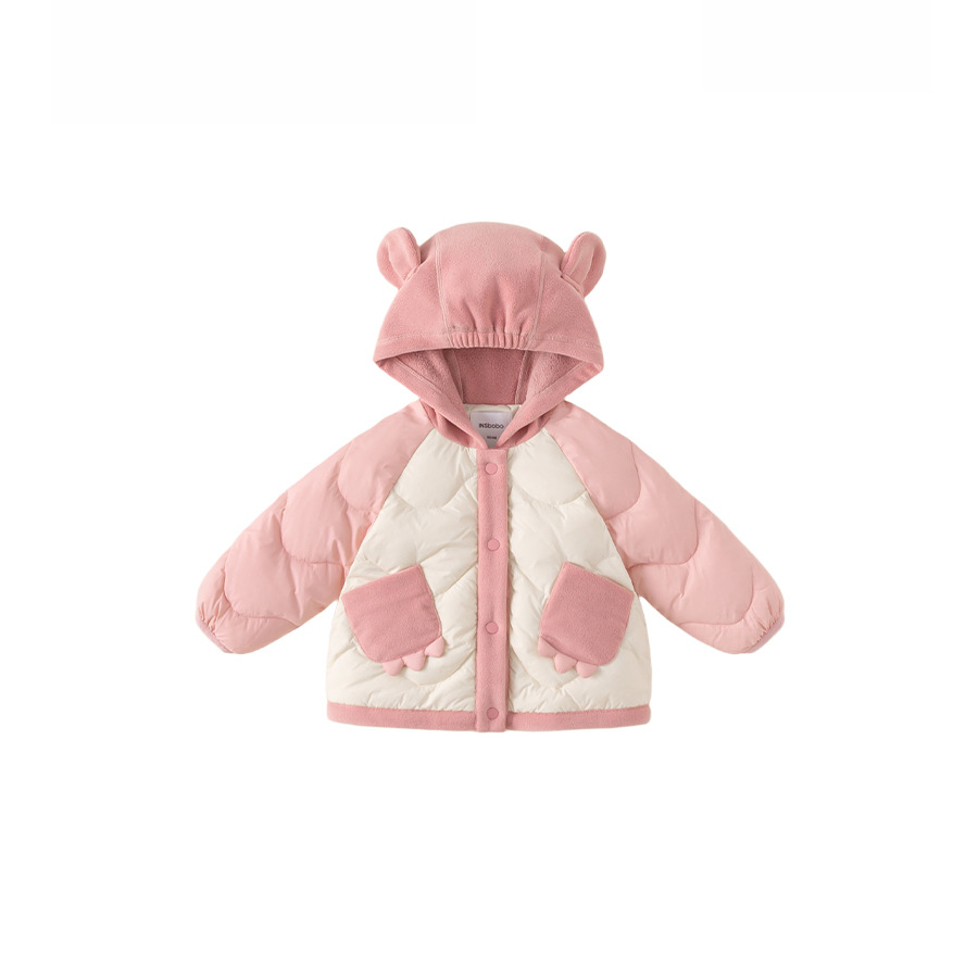 2025冬季拼色上衣保暖冬裝兒童衣服女寶寶連帽外套男童羽絨服