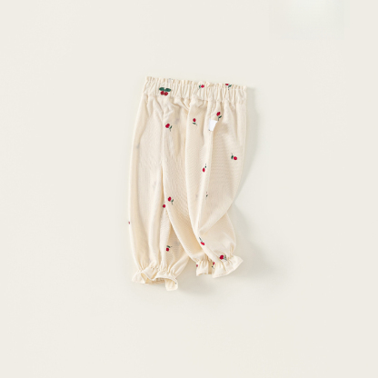 秋款童裝新品刺繡碎花褲兒童褲子女寶寶長褲花邊女童束腳褲