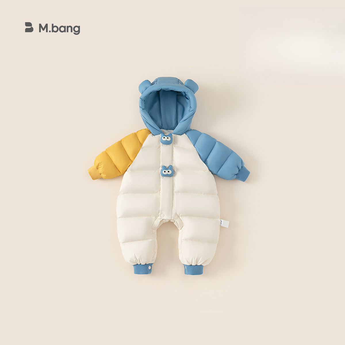 嬰兒羽絨服冬季加厚連體衣男童寶寶拼色連帽羽絨爬服