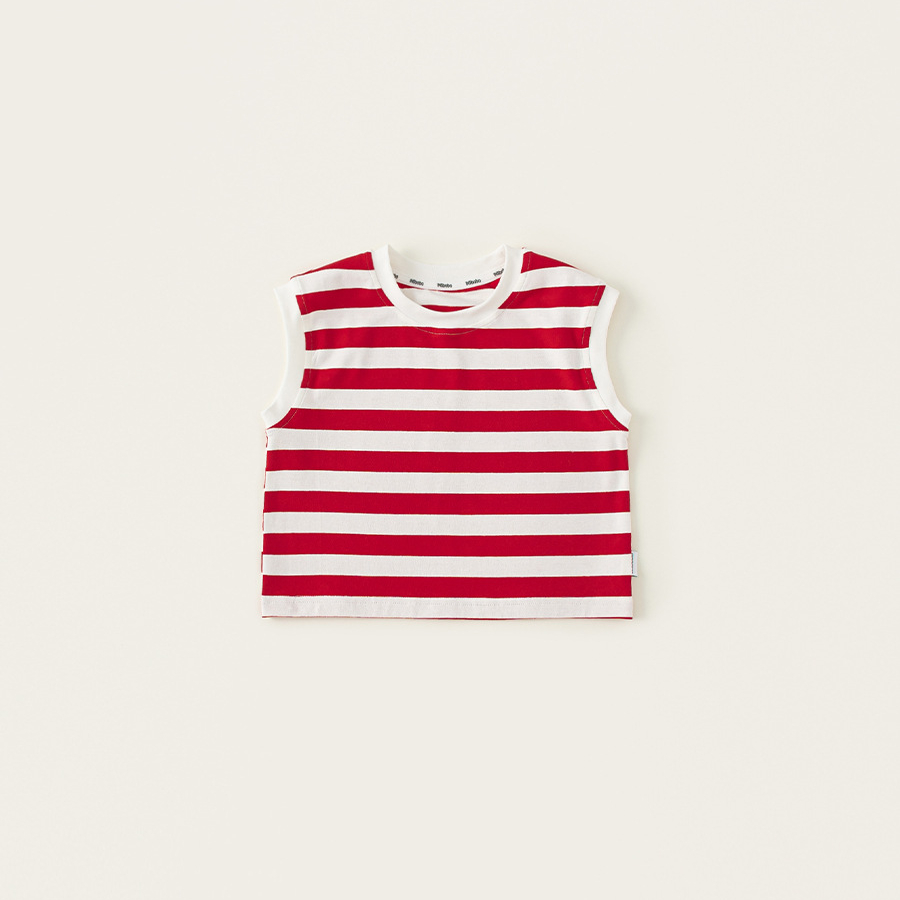 童裝夏季中小童簡約條紋上衣無袖背心兒童T恤男女童同款