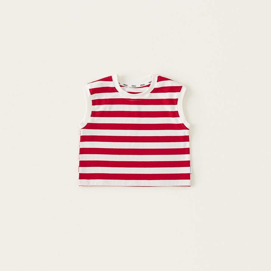 童裝夏季中小童簡約條紋上衣無袖背心兒童T恤男女童同款