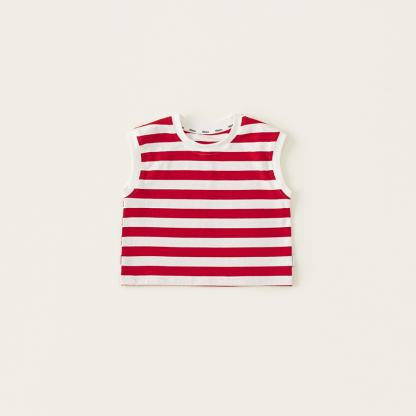童裝夏季中小童簡約條紋上衣無袖背心兒童T恤男女童同款
