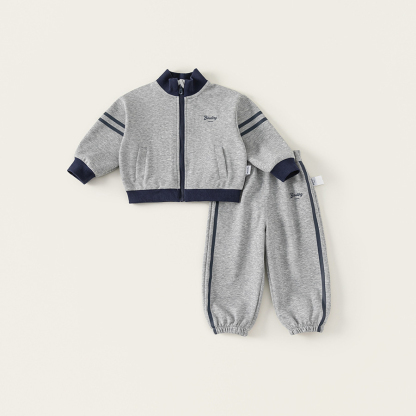 童裝兒童春裝兩件套春季新款韓版男童撞色條紋運動套裝