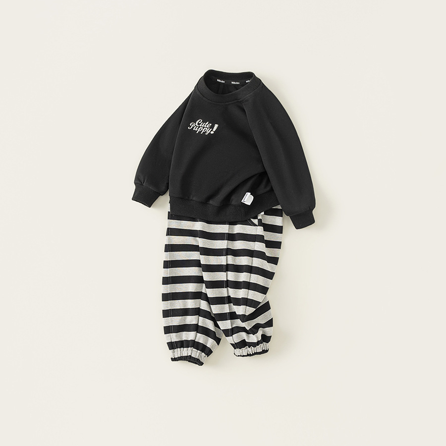 童裝兒童春款衛衣套裝春季男寶寶套頭上衣女童條紋衛褲兩件套