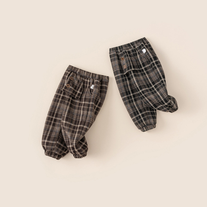 童裝兒童褲子秋冬季男童格子休閒褲冬裝女童洋氣寬鬆保暖長褲