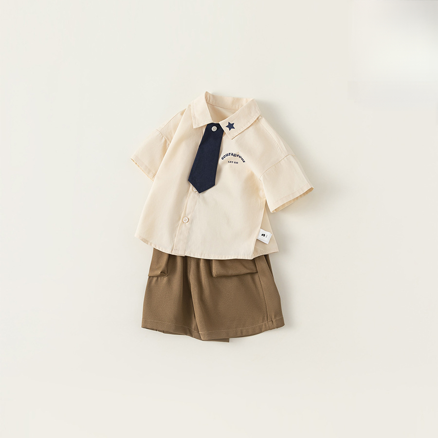 童裝夏季男童襯衫寶寶中褲兒童套裝學院風女兩件套幼兒園園服