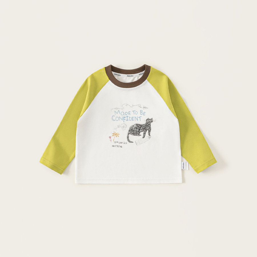 童裝女童上衣圓領印花兒童長袖衣服春季新品插肩袖男童T恤