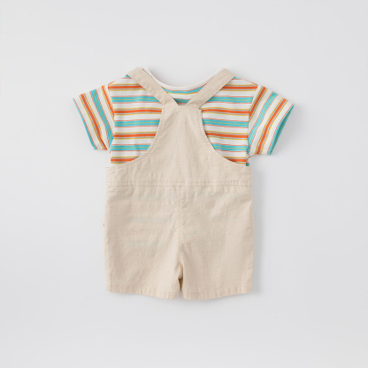 童裝2026夏季韓版男童T恤揹帶褲兩件套兒童套裝小童外出衣服