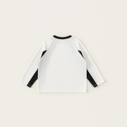 童裝女童衣服春季新品撞色大孩子插肩袖上衣時尚圓領男童T恤