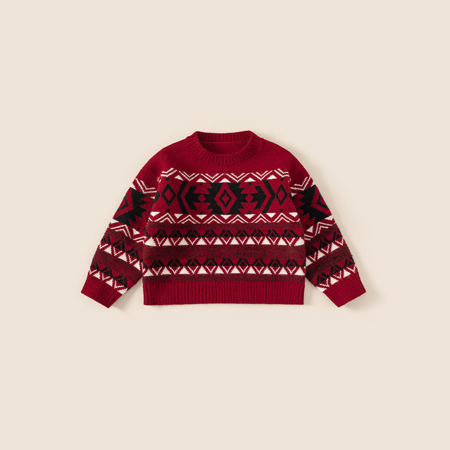 童裝大童針織圓領套頭衫新年紅色兒童毛衣秋冬新款男孩衣服