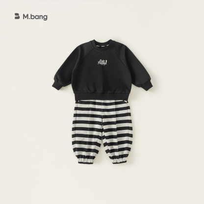 童裝兒童春款衛衣套裝春季男寶寶套頭上衣女童條紋衛褲兩件套