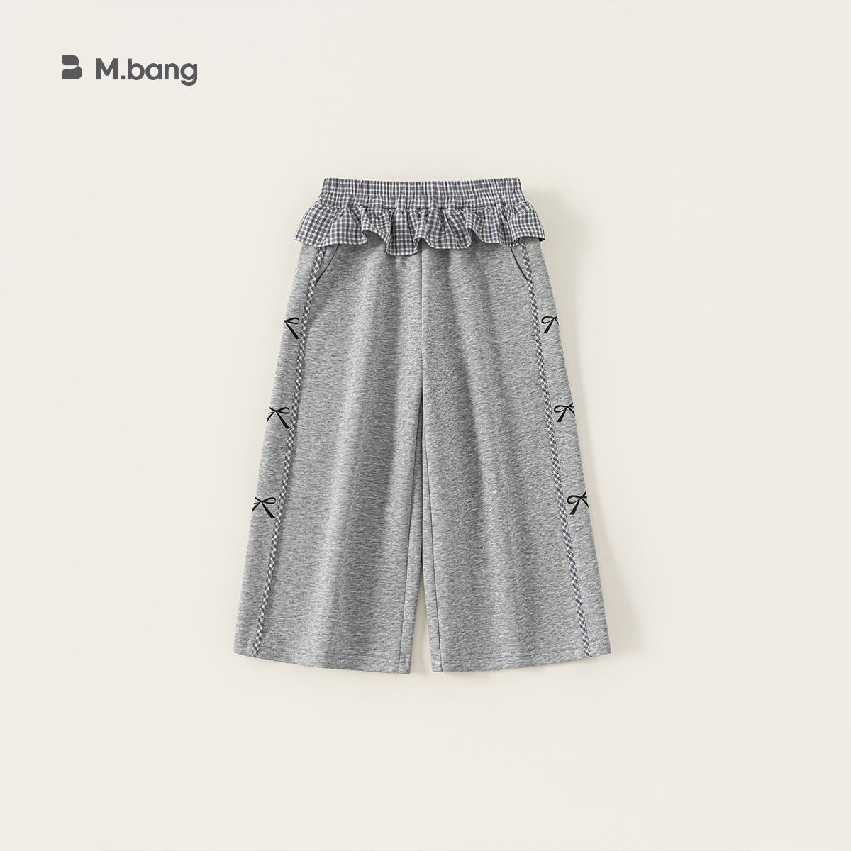 童裝兒童褲子春季新品純色蝴蝶結女童休閒褲屁簾拼接大童長褲