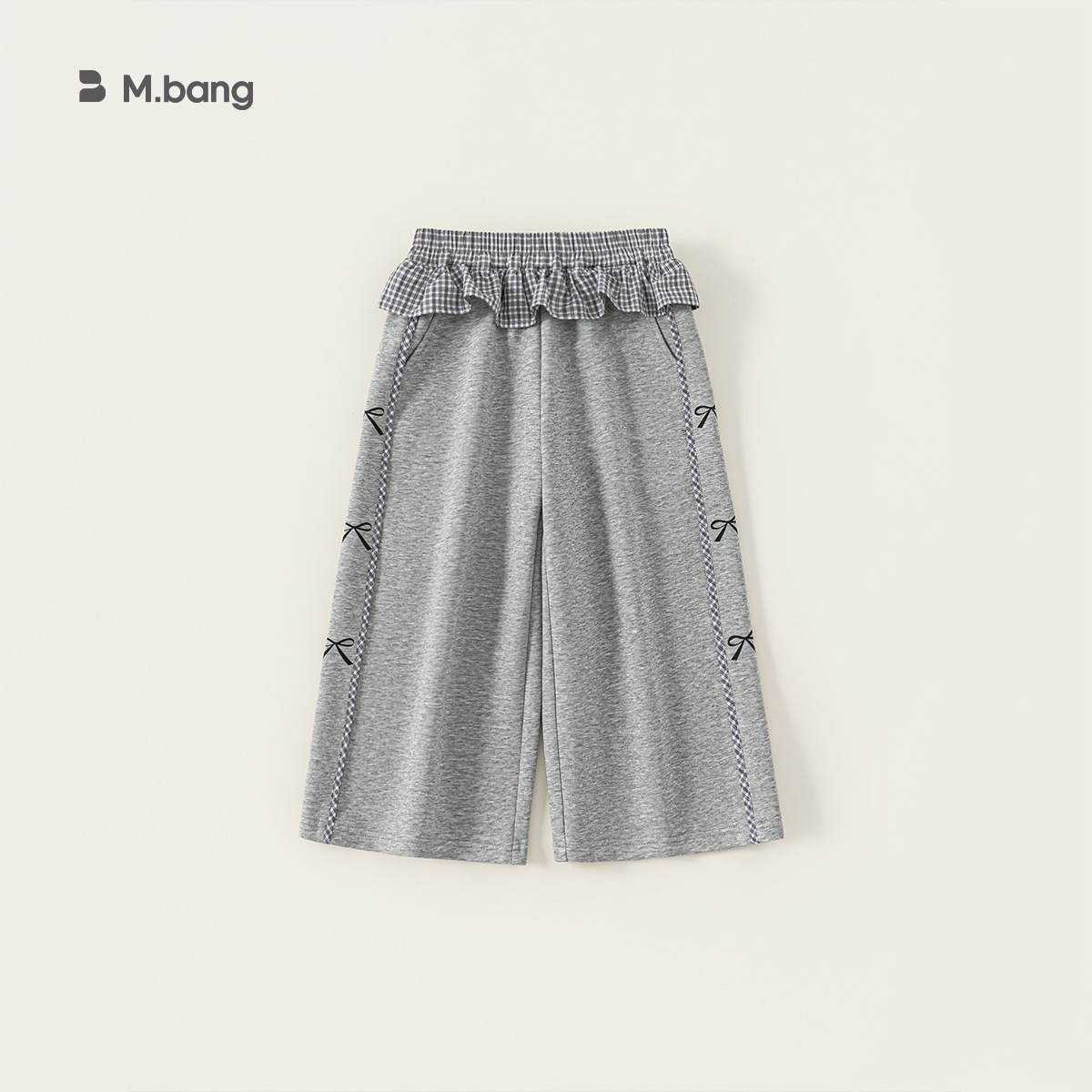 童裝兒童褲子春季新品純色蝴蝶結女童休閒褲屁簾拼接大童長褲