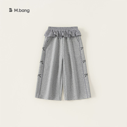 童裝兒童褲子春季新品純色蝴蝶結女童休閒褲屁簾拼接大童長褲