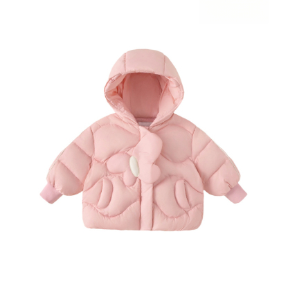 2025新品衣服冬裝女寶寶上衣純色蝴蝶女童連帽外套兒童羽絨服