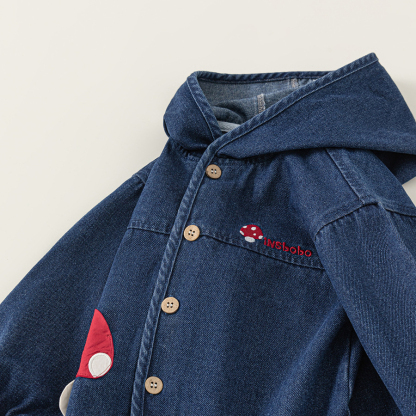 童裝兒童上衣秋款衣服蘑菇刺繡女童長袖女孩子牛仔衣休閒外套