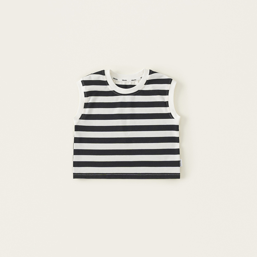 童裝夏季中小童簡約條紋上衣無袖背心兒童T恤男女童同款