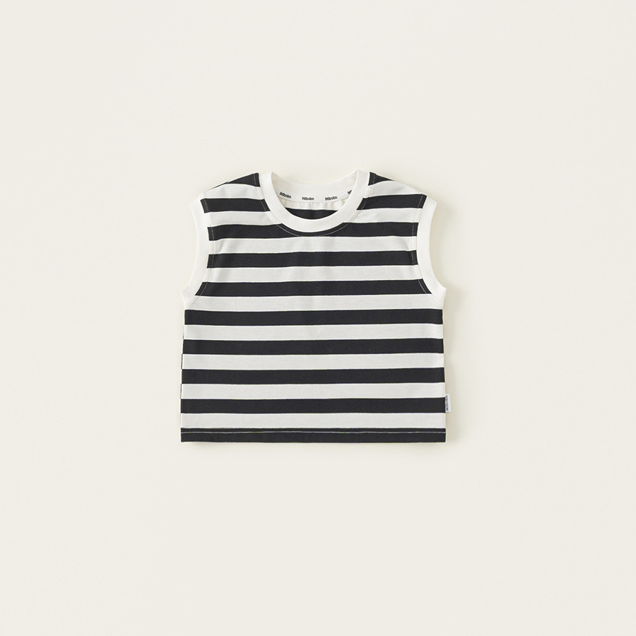 童裝夏季中小童簡約條紋上衣無袖背心兒童T恤男女童同款