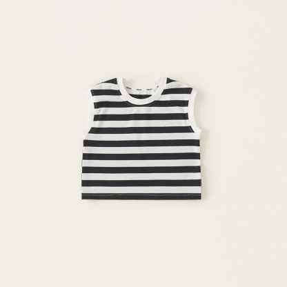 童裝夏季中小童簡約條紋上衣無袖背心兒童T恤男女童同款