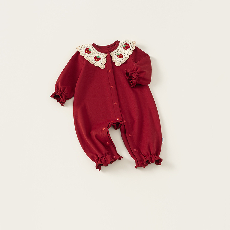 秋季新款兒童服裝荷葉邊甜美秋季套裝新生兒連體衣女嬰連體褲