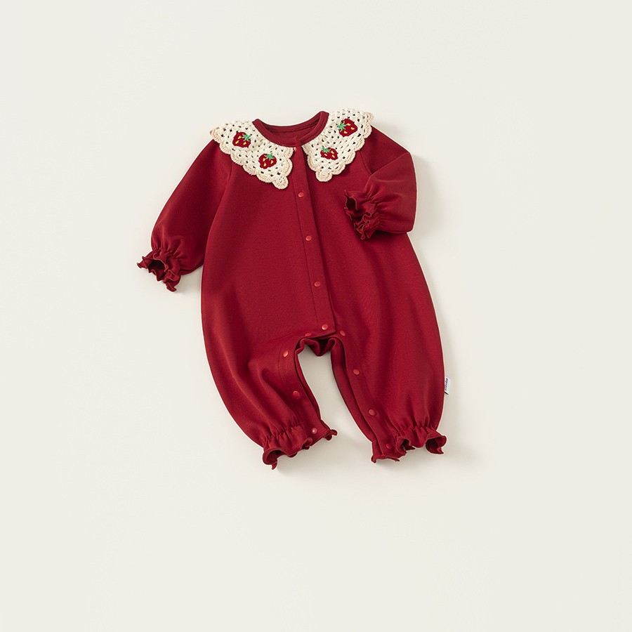 秋季新款兒童服裝荷葉邊甜美秋季套裝新生兒連體衣女嬰連體褲