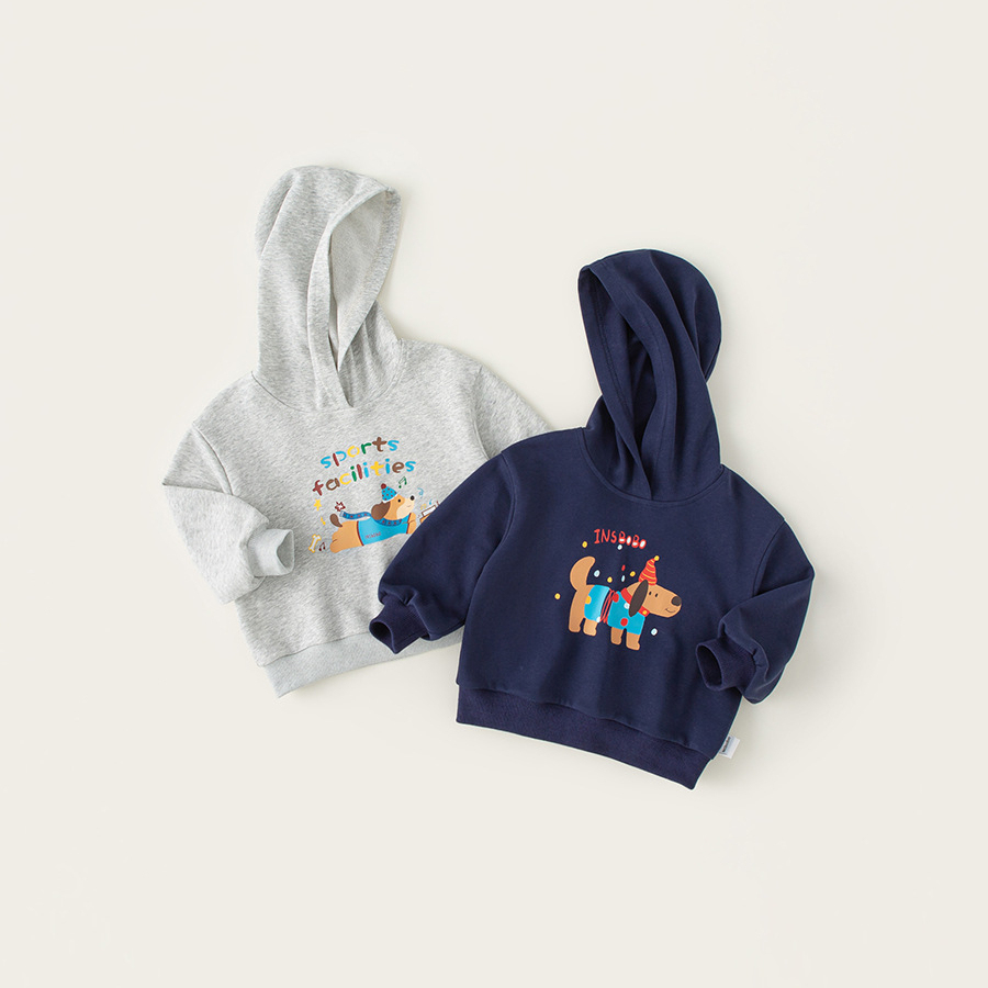 童裝兒童春款新品寬鬆長袖男童狗狗印花上衣女童連帽百搭衛衣