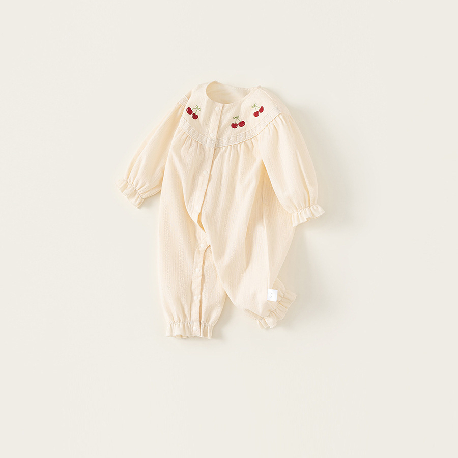 秋款兒童衣服簡約繡花秋裝新生兒童裝女寶寶連體衣女童爬服