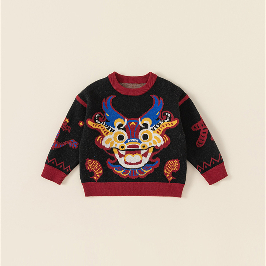 童裝兒童拜年服毛衣男童國潮冬季新款女童冬裝套頭保暖針織衫