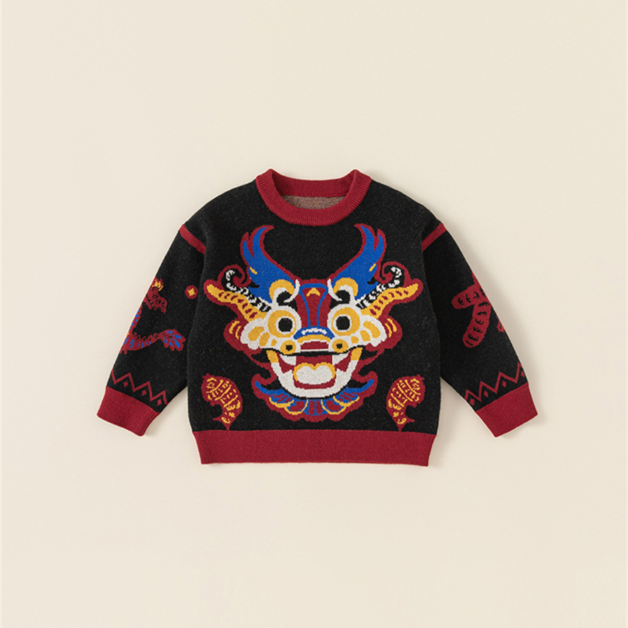 童裝兒童拜年服毛衣男童國潮冬季新款女童冬裝套頭保暖針織衫