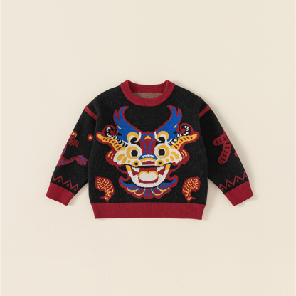 童裝兒童拜年服毛衣男童國潮冬季新款女童冬裝套頭保暖針織衫