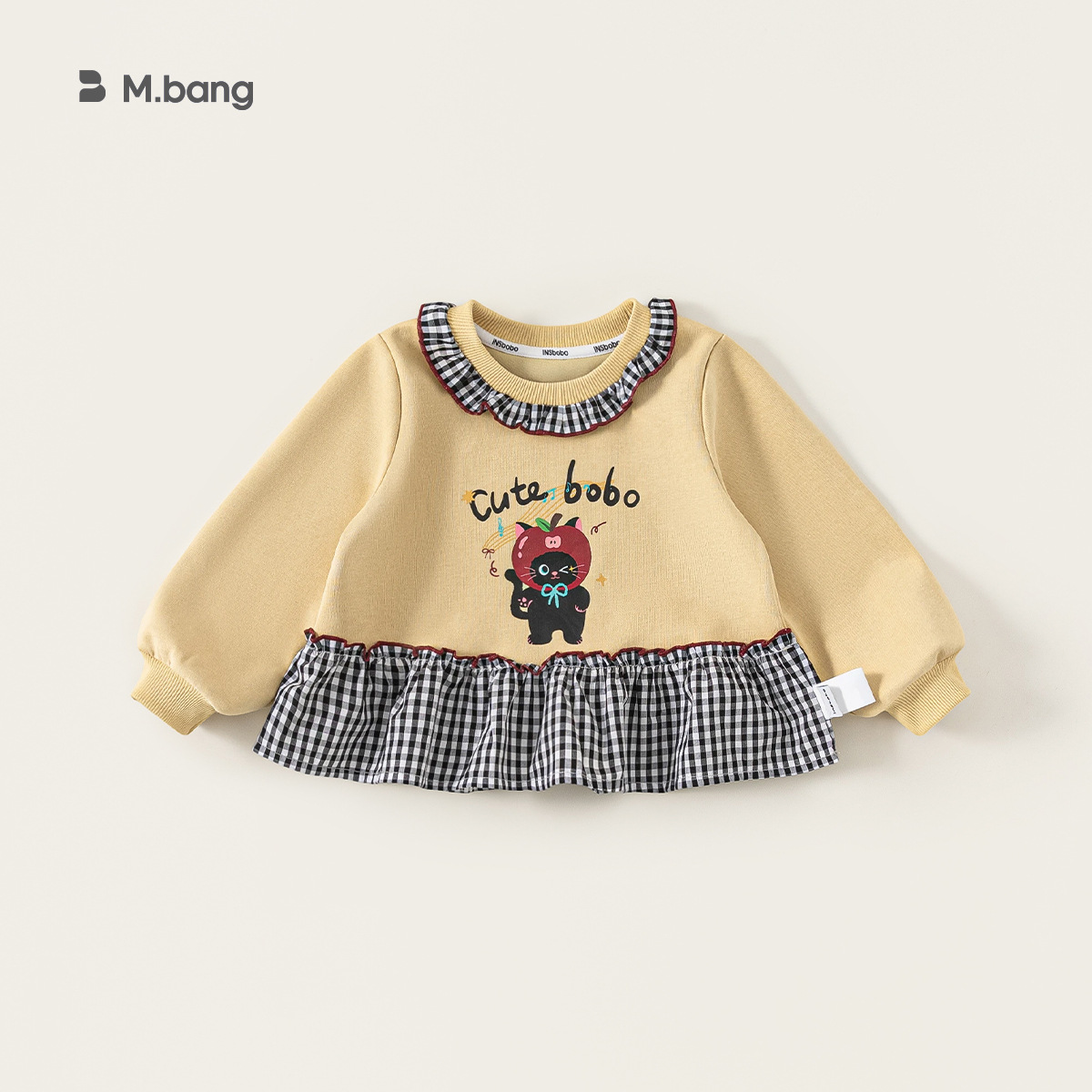 童裝女童上衣格子拼接兒童衛衣印花圓領中小童套頭衫春季新品