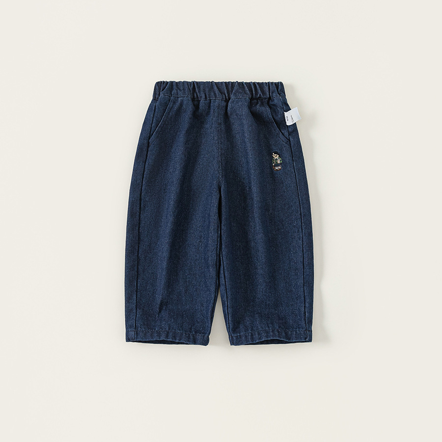 童裝秋款褲子兒童長褲新品小熊刺繡男寶寶直筒褲男童牛仔褲