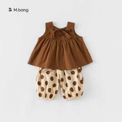 童裝夏季新款韓版寶寶無袖背心闊腿褲女童兩件套時髦兒童套裝