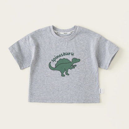童裝夏款休閒童裝女童圓領寬鬆上衣T恤男童恐龍印花短袖
