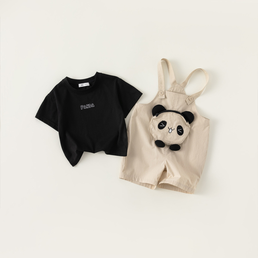 童裝兒童揹帶褲套裝夏男童字母t揹帶褲兒童兩件套寶寶休閒裝