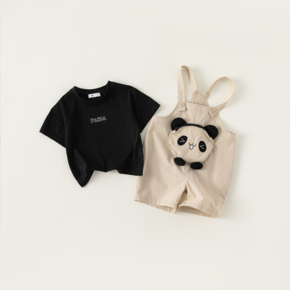 童裝兒童揹帶褲套裝夏男童字母t揹帶褲兒童兩件套寶寶休閒裝