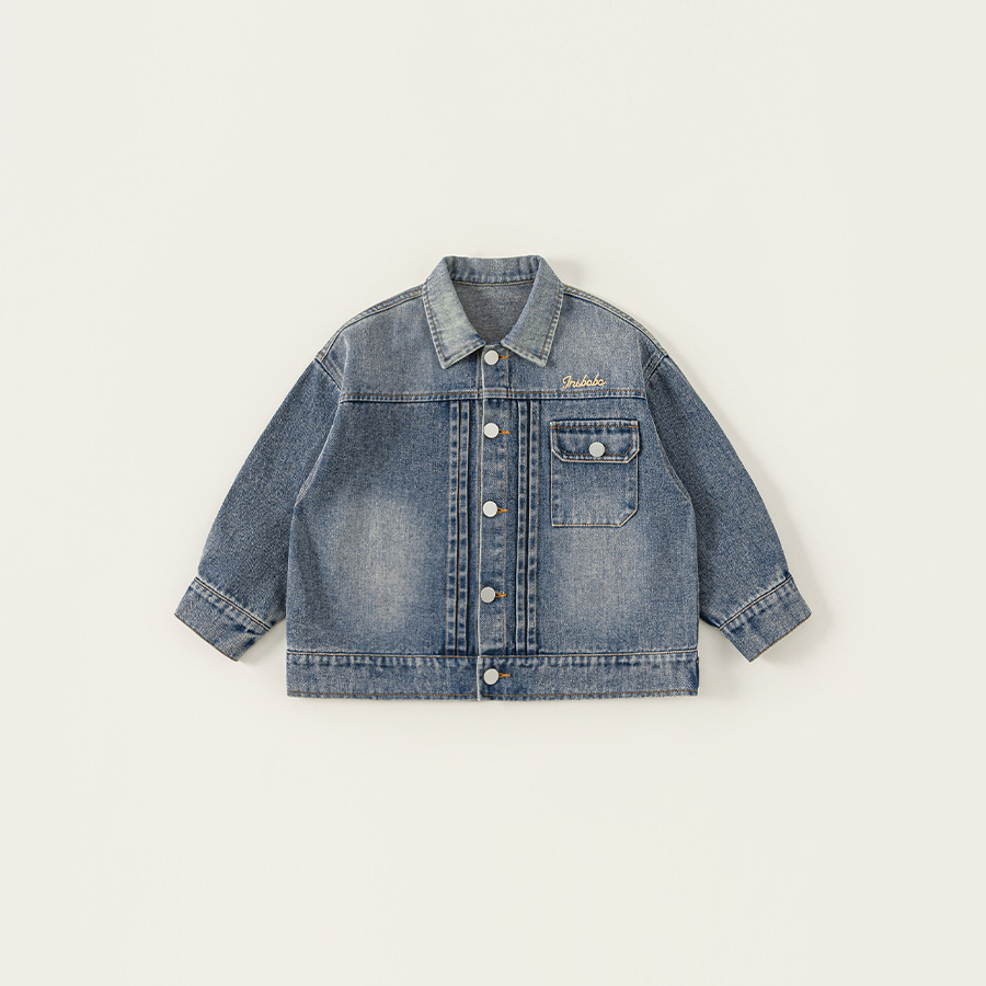 童裝男童外套潮流大童牛仔衣服春季新品翻領簡約兒童上衣