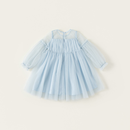 童裝女童連衣裙藍色女孩子公主裙仙女裙生日亮片兒童網紗裙