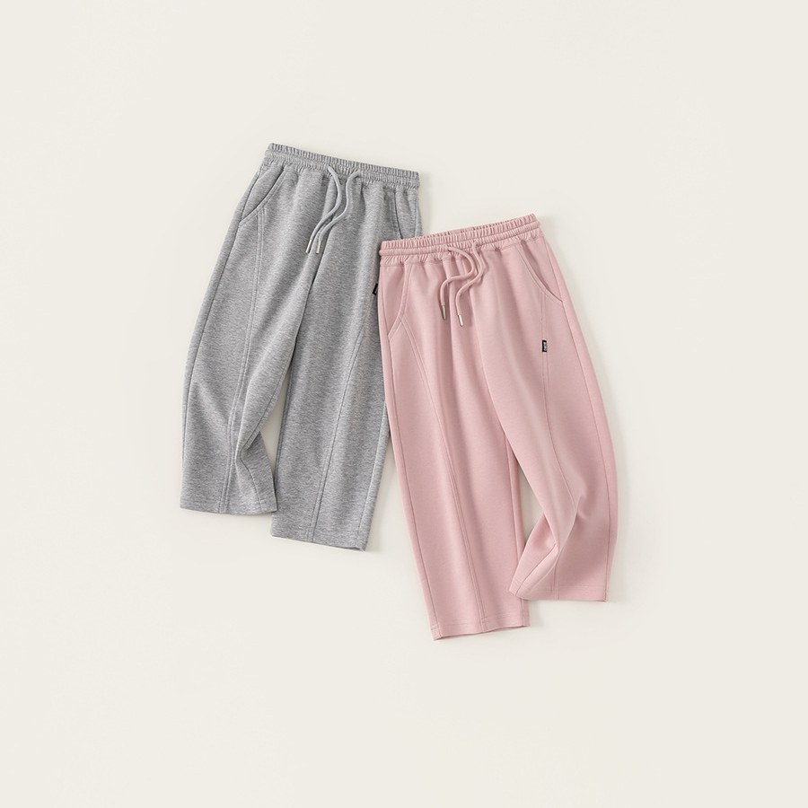 童裝女童春裝褲子春季新款男童休閒褲直筒闊腿褲簡約寬鬆長褲