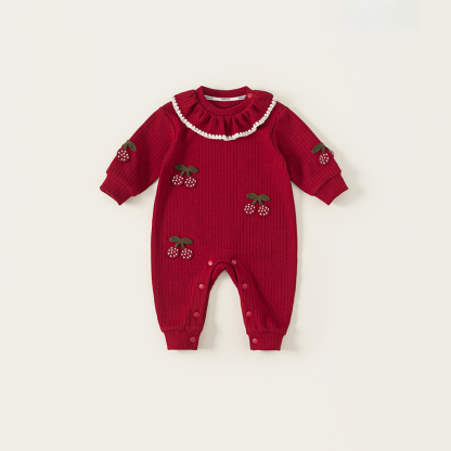 秋季新款女寶寶衣服甜美荷葉邊秋裝女童爬服兒童連體衣