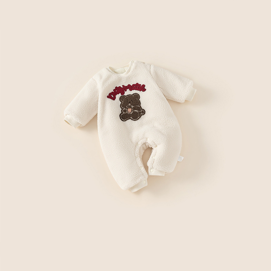 童裝嬰兒加絨爬服秋冬新款冬季加絨衣服新生兒連體衣毛毛哈衣