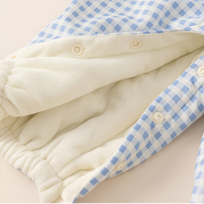 嬰童秋裝假兩件揹帶褲格紋花邊新生兒衣服寶寶連體衣女童爬服