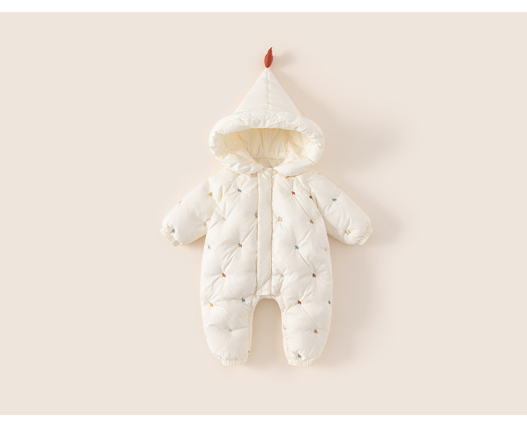 冬季保暖童裝魔法帽女寶寶連體衣新生兒衣服紅色女童羽絨爬服