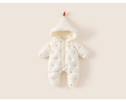 冬季保暖童裝魔法帽女寶寶連體衣新生兒衣服紅色女童羽絨爬服