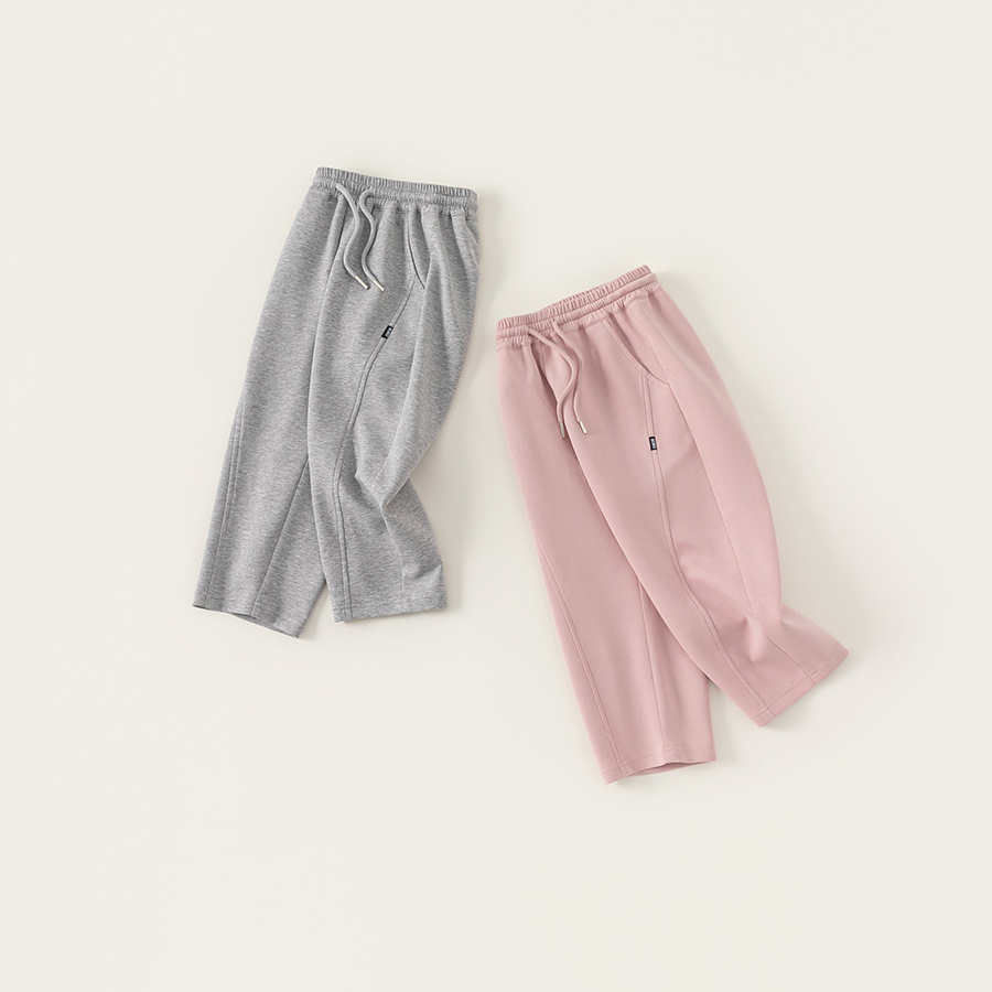 童裝女童春裝褲子春季新款男童休閒褲直筒闊腿褲簡約寬鬆長褲