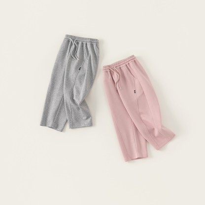 童裝女童春裝褲子春季新款男童休閒褲直筒闊腿褲簡約寬鬆長褲