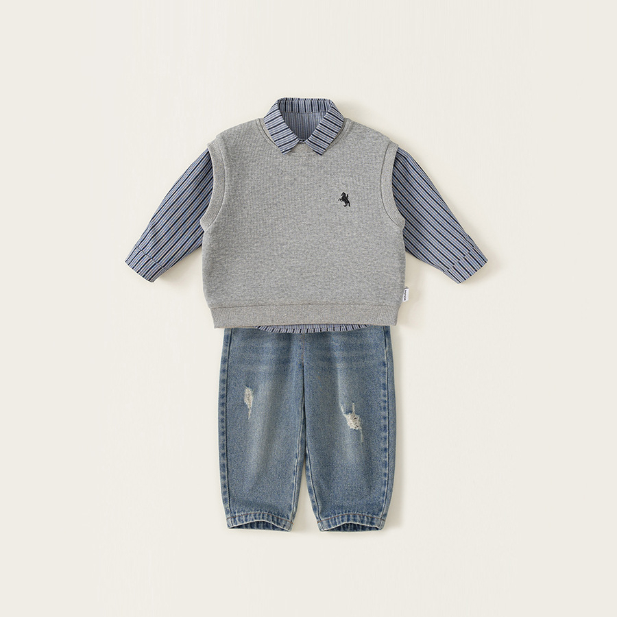 童裝秋季襯衫寶寶衣服兒童秋裝馬甲上衣二件套潮男童套裝