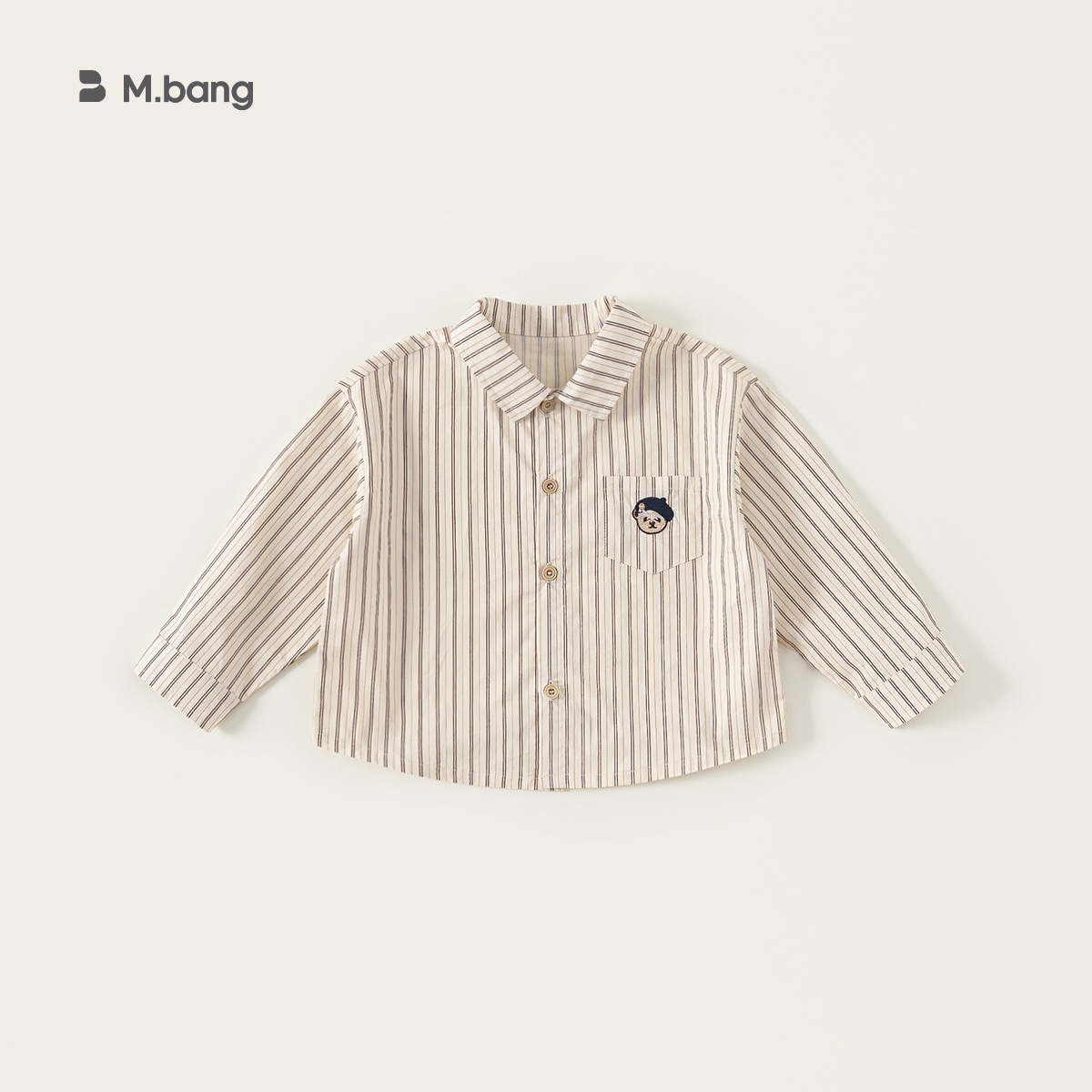 童裝秋款簡約翻領襯衣男寶寶長袖兒童上衣小熊刺繡男童襯衫